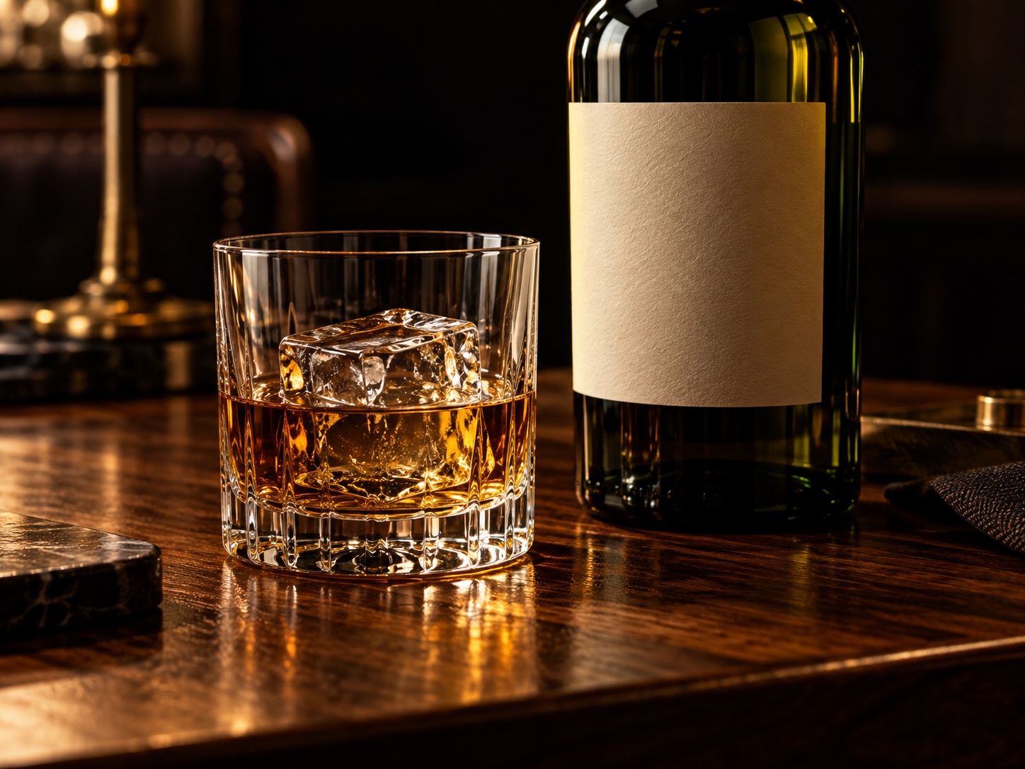 An amber pour in a whiskey glass